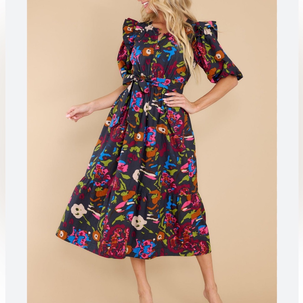 Cleobella Brianna Garden Floral Midi Dress Size Small Organic Cotton